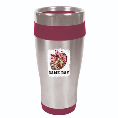 Game Day Football Season Football Bow 16oz Travel Tumbler