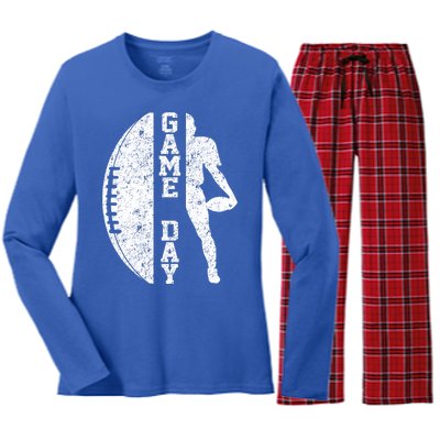 Game Day Football Vintage Sport Women's Long Sleeve Flannel Pajama Set 