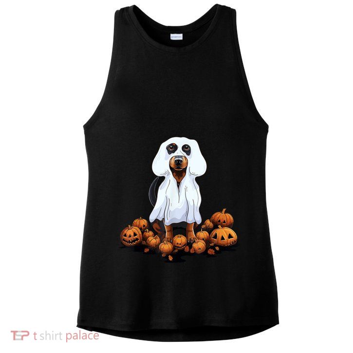 Ghost Dachshund Funny Halloween Wiener Dog Ghost Costume Ladies PosiCharge Tri-Blend Wicking Tank
