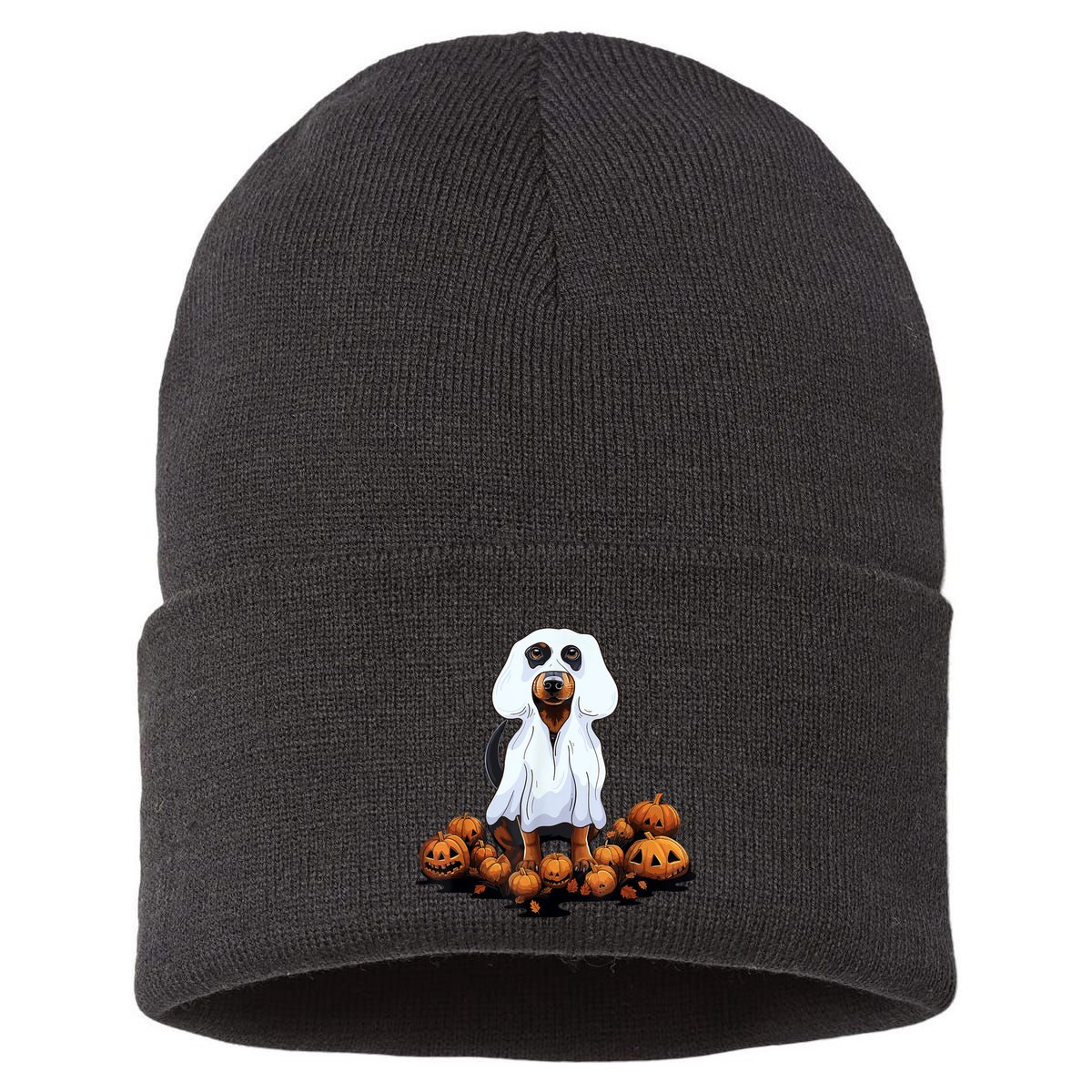 Ghost Dachshund Funny Halloween Wiener Dog Ghost Costume Sustainable Knit Beanie