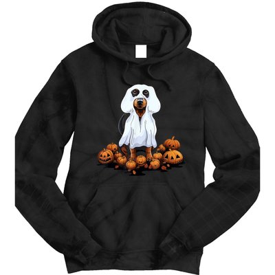 Ghost Dachshund Funny Halloween Wiener Dog Ghost Costume Tie Dye Hoodie
