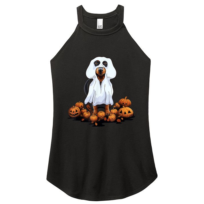 Ghost Dachshund Funny Halloween Wiener Dog Ghost Costume Women's Perfect Tri Rocker Tank