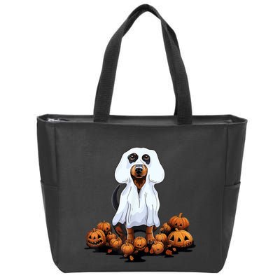 Ghost Dachshund Funny Halloween Wiener Dog Ghost Costume Zip Tote Bag