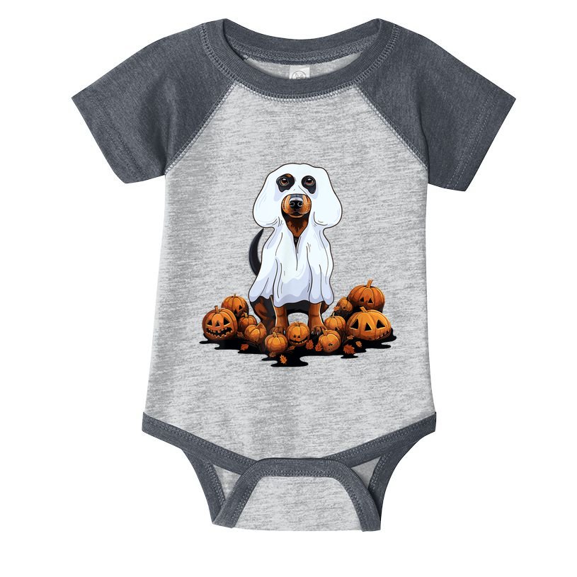 Ghost Dachshund Funny Halloween Wiener Dog Ghost Costume Infant Baby Jersey Bodysuit