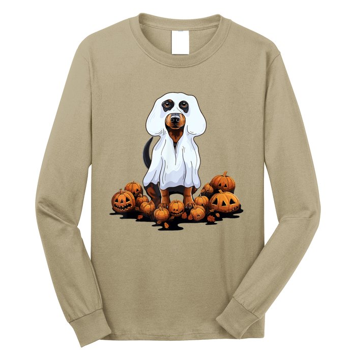 Ghost Dachshund Funny Halloween Wiener Dog Ghost Costume Long Sleeve Shirt