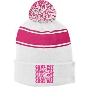 Game Day Football Funny Football Png Touchdown Season Football Fan Stripe Pom Pom Beanie