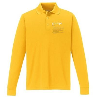 Grumpa Definition Funny Cool Performance Long Sleeve Polo