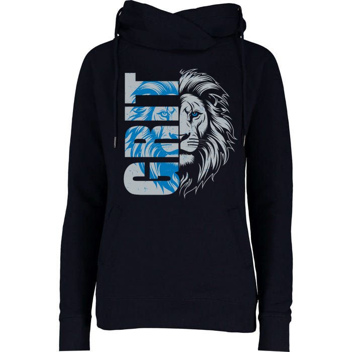 Grit Detroit Football Sports Fan Womens Funnel Neck Pullover Hood