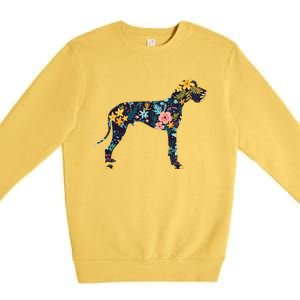 Great Dane Floral Dog Silhouette Womens Graphic Premium Crewneck Sweatshirt