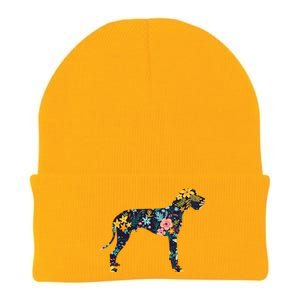 Great Dane Floral Dog Silhouette Womens Graphic Knit Cap Winter Beanie