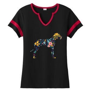 Great Dane Floral Dog Silhouette Womens Graphic Ladies Halftime Notch Neck Tee