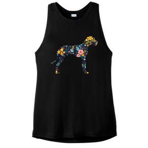 Great Dane Floral Dog Silhouette Womens Graphic Ladies PosiCharge Tri-Blend Wicking Tank