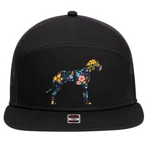 Great Dane Floral Dog Silhouette Womens Graphic 7 Panel Mesh Trucker Snapback Hat