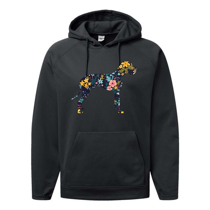 Great Dane Floral Dog Silhouette Womens Graphic Performance Fleece Hoodie