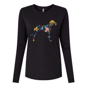 Great Dane Floral Dog Silhouette Womens Graphic Womens Cotton Relaxed Long Sleeve T-Shirt