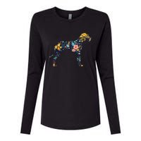 Great Dane Floral Dog Silhouette Womens Graphic Womens Cotton Relaxed Long Sleeve T-Shirt