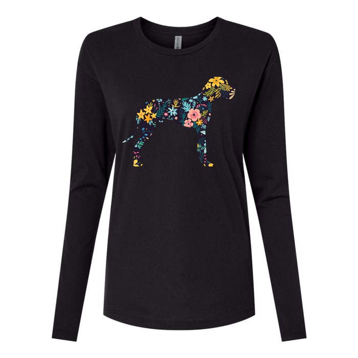 Great Dane Floral Dog Silhouette Womens Graphic Womens Cotton Relaxed Long Sleeve T-Shirt