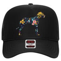 Great Dane Floral Dog Silhouette Womens Graphic High Crown Mesh Back Trucker Hat