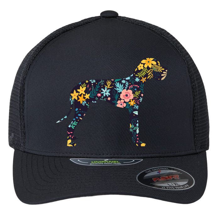 Great Dane Floral Dog Silhouette Womens Graphic Flexfit Unipanel Trucker Cap