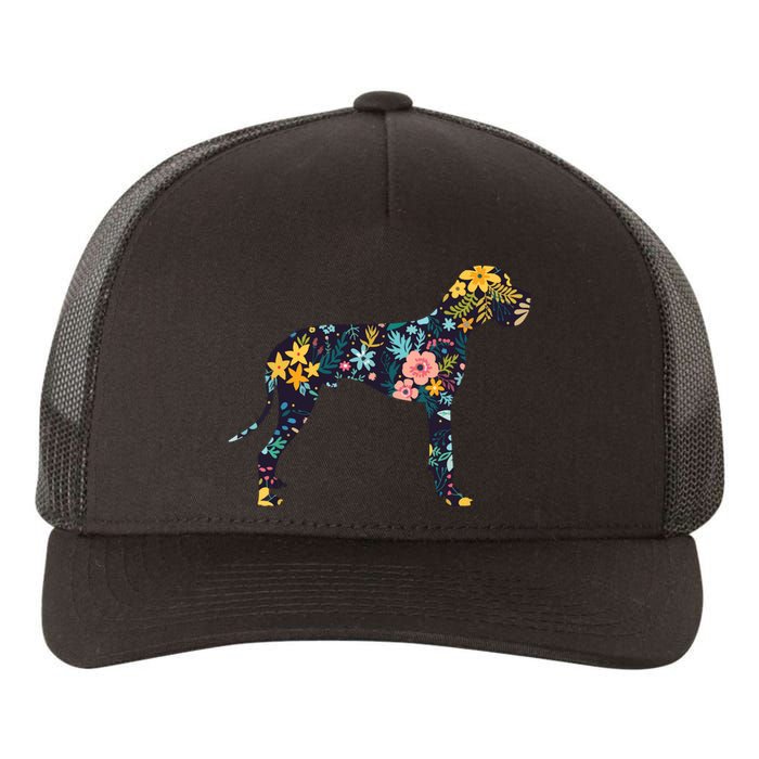 Great Dane Floral Dog Silhouette Womens Graphic Yupoong Adult 5-Panel Trucker Hat