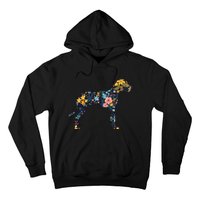 Great Dane Floral Dog Silhouette Womens Graphic Hoodie