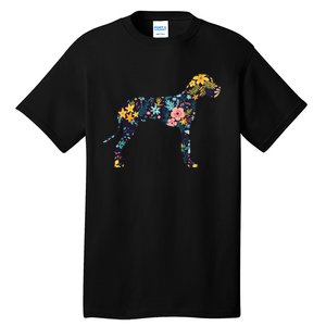 Great Dane Floral Dog Silhouette Womens Graphic Tall T-Shirt