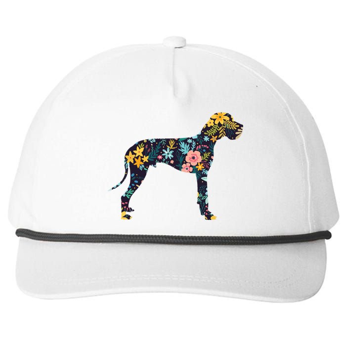 Great Dane Floral Dog Silhouette Womens Graphic Snapback Five-Panel Rope Hat