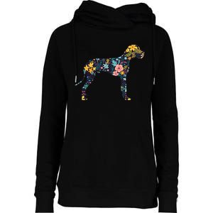 Great Dane Floral Dog Silhouette Womens Graphic Womens Funnel Neck Pullover Hood