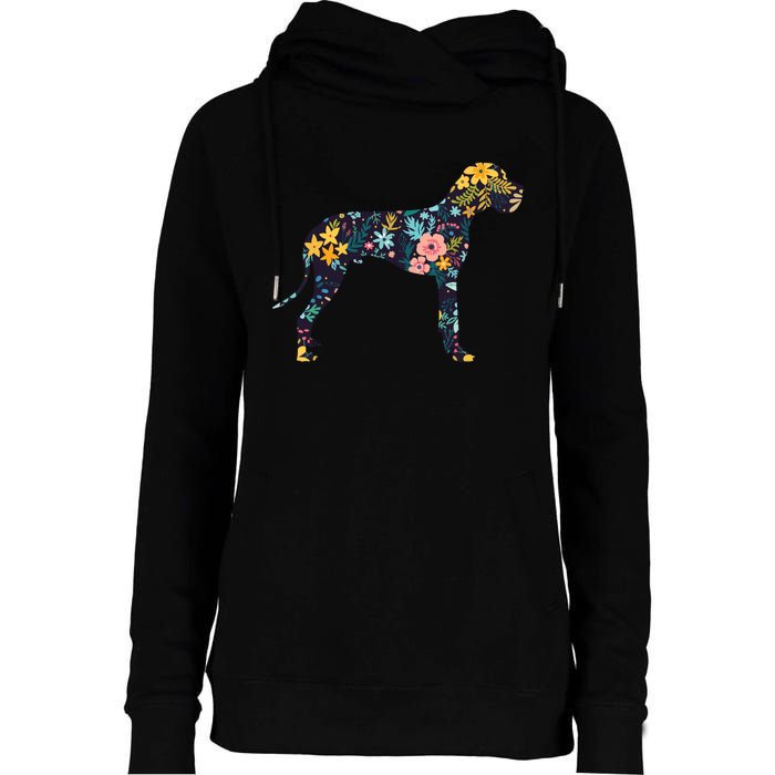 Great Dane Floral Dog Silhouette Womens Graphic Womens Funnel Neck Pullover Hood