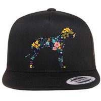 Great Dane Floral Dog Silhouette Womens Graphic Flat Bill Trucker Hat