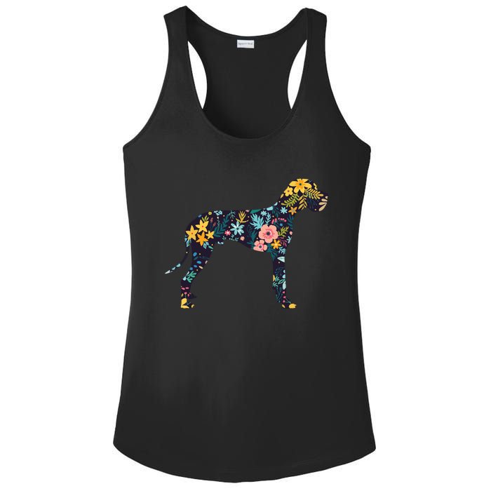 Great Dane Floral Dog Silhouette Womens Graphic Ladies PosiCharge Competitor Racerback Tank