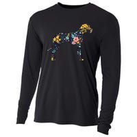 Great Dane Floral Dog Silhouette Womens Graphic Cooling Performance Long Sleeve Crew