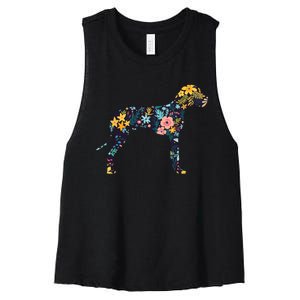 Great Dane Floral Dog Silhouette Womens Graphic Women's Racerback Cropped Tank