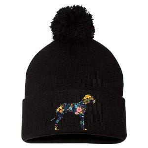 Great Dane Floral Dog Silhouette Womens Graphic Pom Pom 12in Knit Beanie