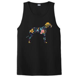 Great Dane Floral Dog Silhouette Womens Graphic PosiCharge Competitor Tank