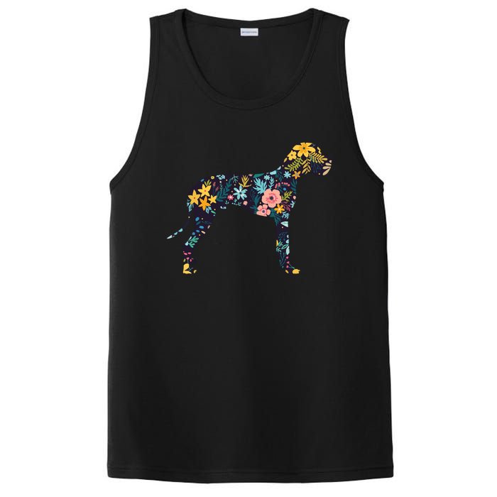 Great Dane Floral Dog Silhouette Womens Graphic PosiCharge Competitor Tank