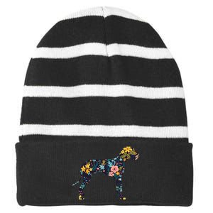 Great Dane Floral Dog Silhouette Womens Graphic Striped Beanie with Solid Band