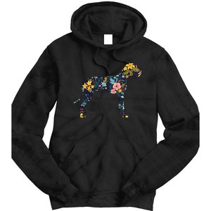 Great Dane Floral Dog Silhouette Womens Graphic Tie Dye Hoodie