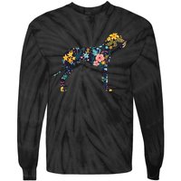 Great Dane Floral Dog Silhouette Womens Graphic Tie-Dye Long Sleeve Shirt