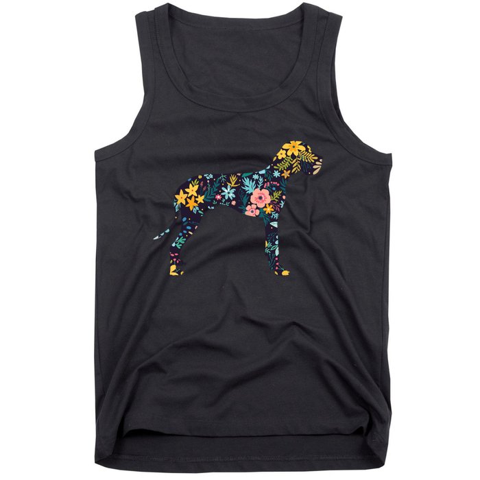 Great Dane Floral Dog Silhouette Womens Graphic Tank Top