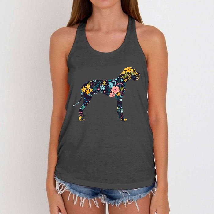 Great Dane Floral Dog Silhouette Womens Graphic Women's Knotted Racerback Tank