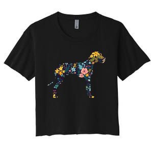 Great Dane Floral Dog Silhouette Womens Graphic Women's Crop Top Tee