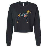 Great Dane Floral Dog Silhouette Womens Graphic Cropped Pullover Crew