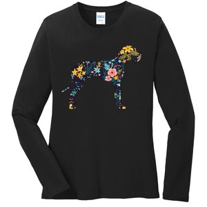 Great Dane Floral Dog Silhouette Womens Graphic Ladies Long Sleeve Shirt