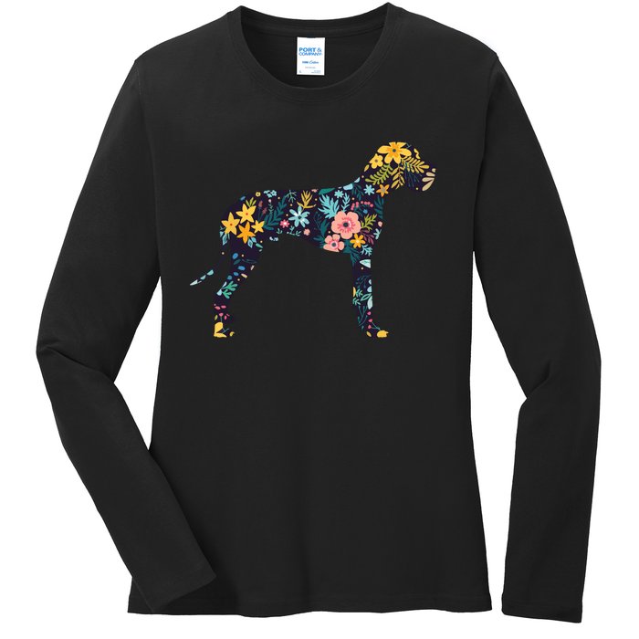 Great Dane Floral Dog Silhouette Womens Graphic Ladies Long Sleeve Shirt