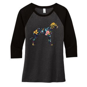 Great Dane Floral Dog Silhouette Womens Graphic Women's Tri-Blend 3/4-Sleeve Raglan Shirt