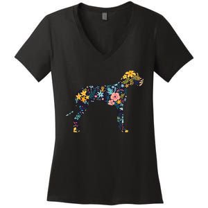 Great Dane Floral Dog Silhouette Womens Graphic Women's V-Neck T-Shirt