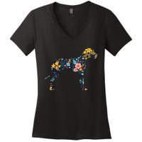 Great Dane Floral Dog Silhouette Womens Graphic Women's V-Neck T-Shirt