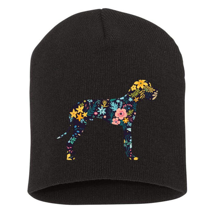 Great Dane Floral Dog Silhouette Womens Graphic Short Acrylic Beanie