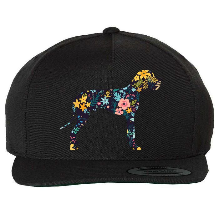 Great Dane Floral Dog Silhouette Womens Graphic Wool Snapback Cap